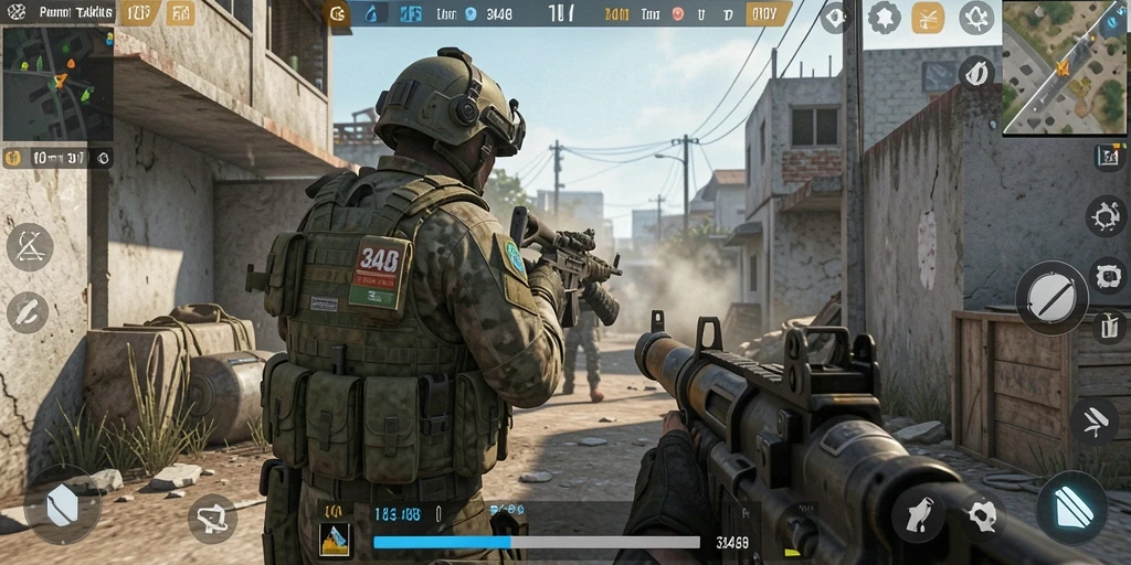 Screenshot utama 3446 menampilkan gameplay intens dari pertempuran FPS.