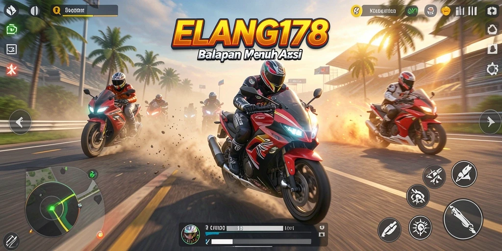 Gameplay mendebarkan dengan motor balap dalam aksi.