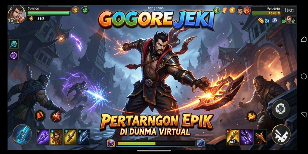 Menampilkan karakter yang bertarung dalam duel epik di <strong>GOGOREJEKI</strong>