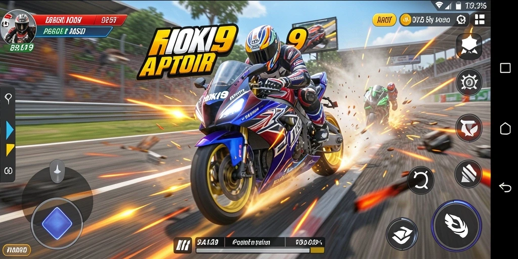Tampilan gameplay HOKI9 yang intens dalam balapan motor.