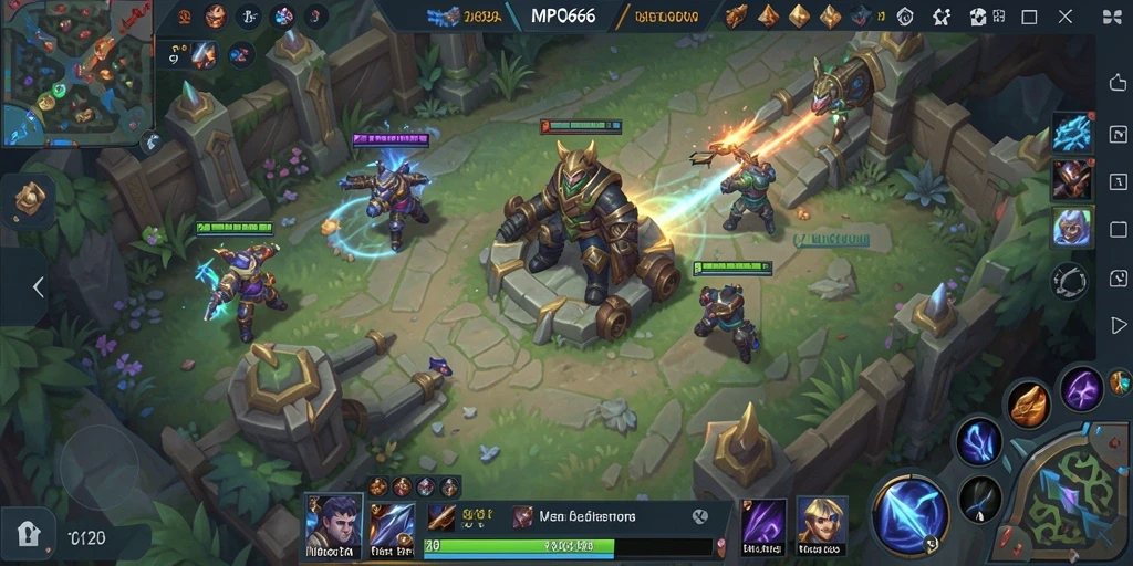 Screenshot gameplay seru dari MPO666 yang menampilkan pertarungan tim.