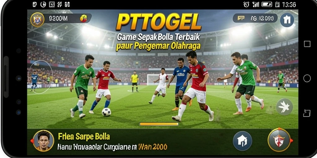 Screenshot gameplay PTTOGEL menampilkan aksi seru di lapangan sepak bola.
