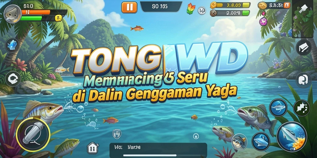 Tampilan gameplay seru dengan aksi memancing yang menarik.